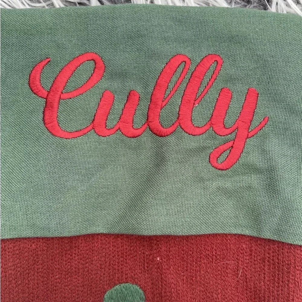 Pottery Barn Dogs Crewel Embroidered Christmas Stocking Monogram Cully